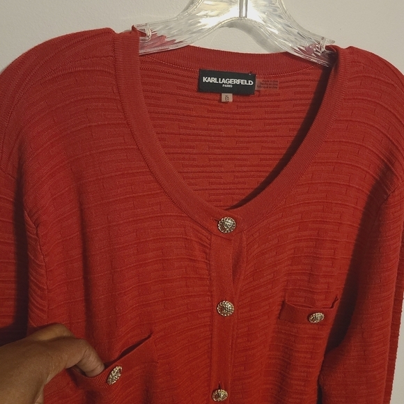 Karl Lagerfeld | Women's Classic Red Button-Down Cardigan Sweater (Size XL) - Picture 5 of 13